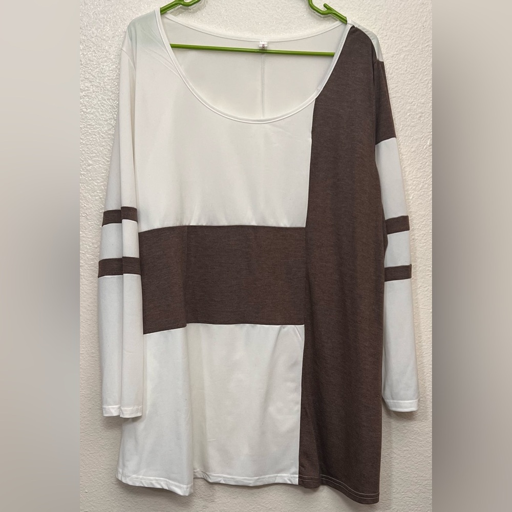 ROSEGAL Color Block Long Sleeve T - Shirt size 4X(26/28) Brown and Cream